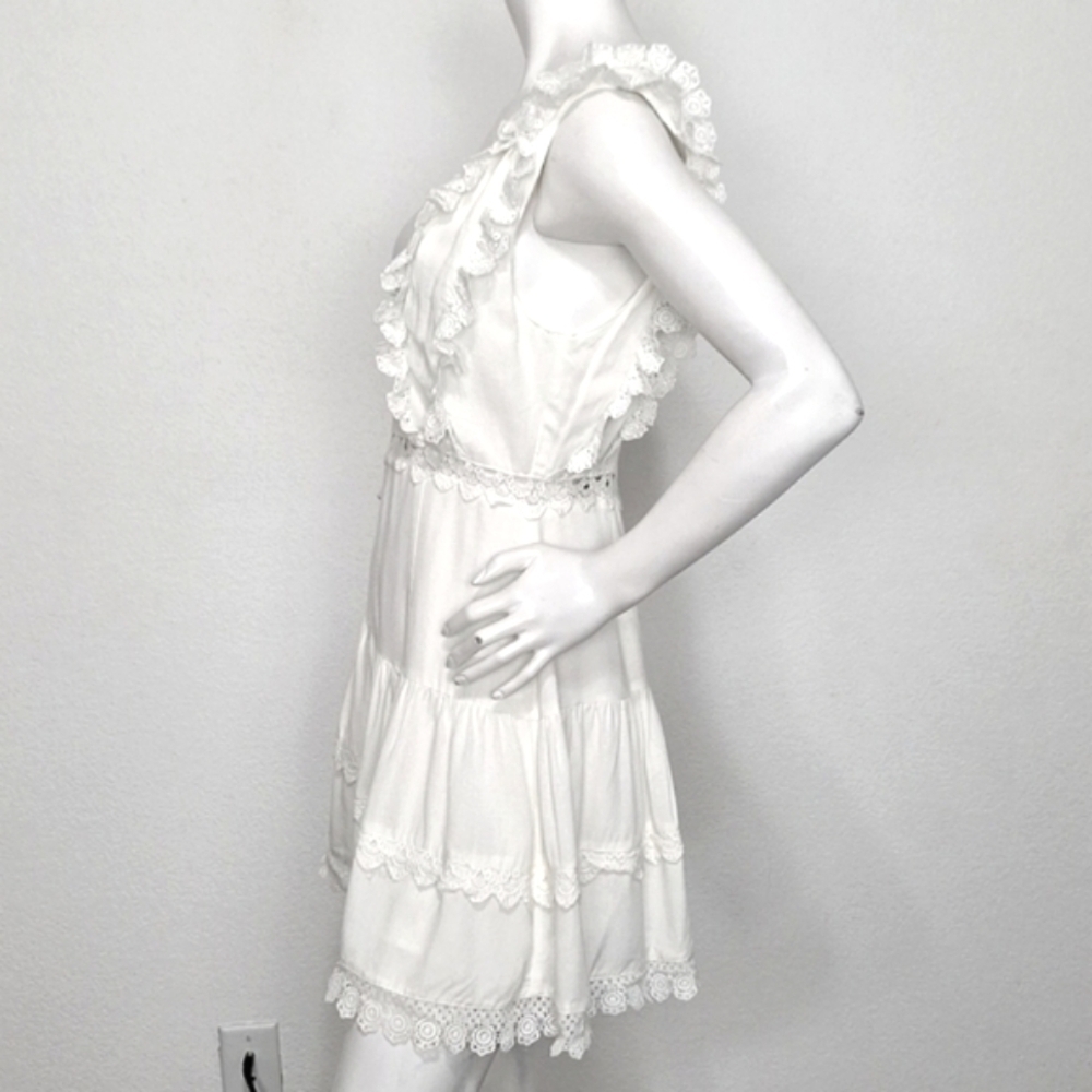 Entro White Ruffle Eyelet Coquette Romantic V-Neck Cottagecore Mini Dress Size L - Picture 7 of 16